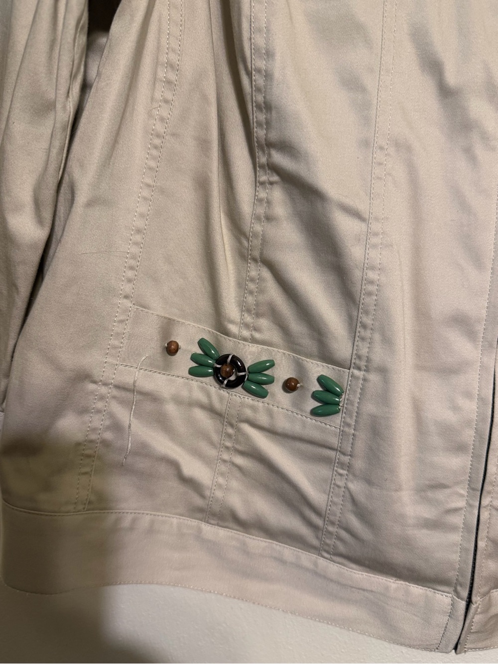 Ruby Rd. Cream Zip-Front Jacket with Green Embroidery - Picture 2 of 4